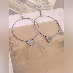 Vintage Sterling Silver Heart Adorned Dangling Circular Hoop Earrings